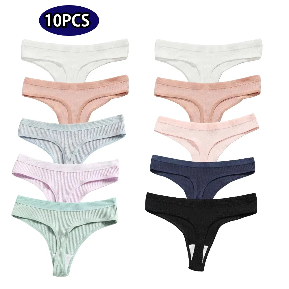 10 Pcs/Pack Sexy Thong Women Cotton Underwear Classic Simple Sports Underpants Cozy Breathable G-string Panties Fast Shipping