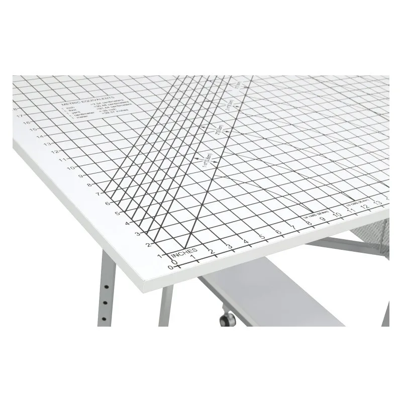 Foldable Hobby and Cutting Grid Table - 58.75" W x 36.5" D White Arts and Crafts Table with Grid Top and Silver Storage Drawers