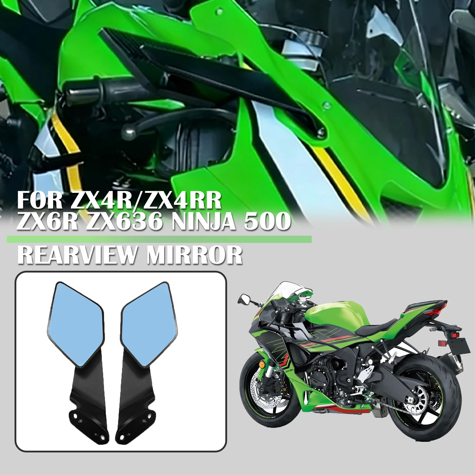 

Rearview Mirror Fit For Kawasaki ZX4R ZX4RR ZX6R ZX636 NINJA 500 New Motorcycle Stealth Winglets MIrror Side View Mirrors
