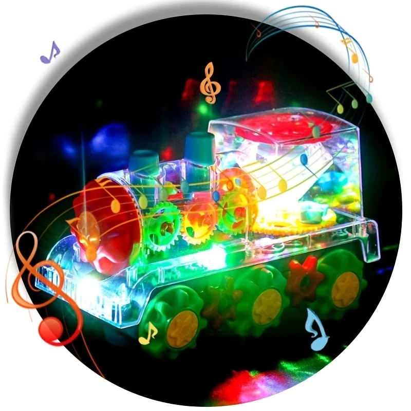 لعبة قطار تروس كهربائية شفافة للأطفال - أضواء وامضة، موسيقى، لعبة تعليمية للأطفال الصغار للأولاد والبنات، هدايا عيد الميلاد الرائعة #4