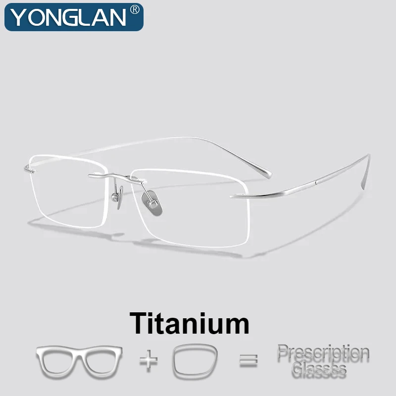 

New Quality Rimless Men Optical Glasses Pure Titanium Prescription Glasses Recipe Lenses Progressive Correct Myopia Business