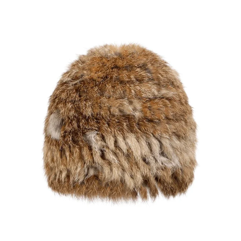 Women\'s Rabbit Fur Hat Thickened Warm Plush Real Rabbit Hair Baotou Hat Autumn and Winter Cold Protective Ear Cotton Cap Fur Hat