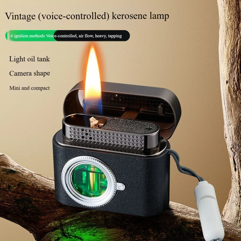 ولاعة جيب زيتية بتصميم كاميرا مبتكرة مع ولاعة إشعال متعددة قابلة لإعادة الشحن لزيت الوقود