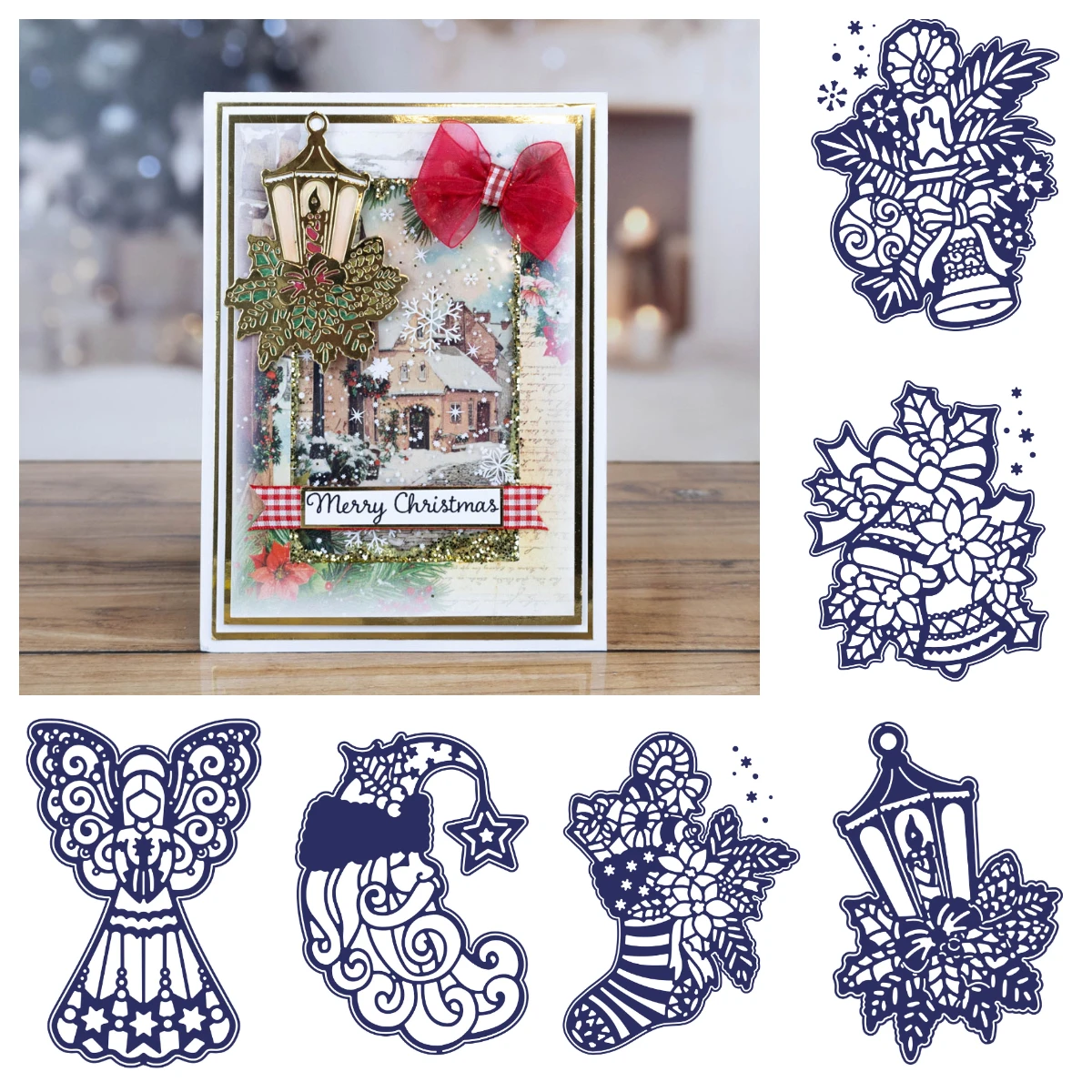 

2025 New Christmas Merry Lantern Advent Angel Metal Cutting Dies over the Edge Yuletide Chimes Die Set for Scrapbooking DIY Card