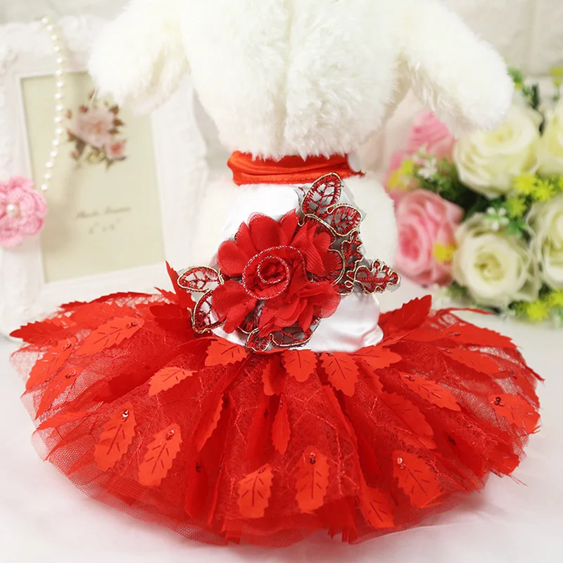 Puppy Costume  Lace Dog Dress Summer Pet Dog Princess  Tutu Clothes Sweetly Princess Teddy flower Dress For Small Dog 2 color