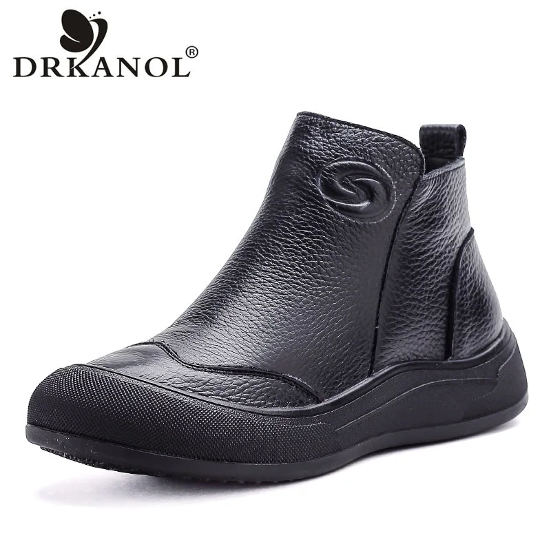 

DRKANOL Women Winter Plush Warm Snow Boots Retro Style Flat Platform Side Zipper Round Toe Chunky Platform Mother Casual Boots