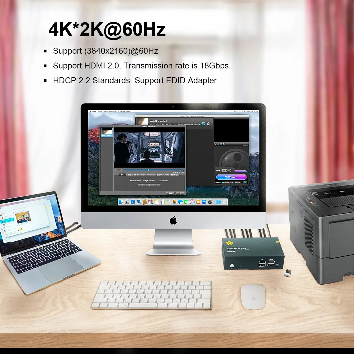 KVM Switch HDMI 2.0  Dual Splitter HD 4K@60Hz 2 Group 2 in 2 Out 4  Port with 4 USB Hub for PC Macbook Laptop  Dual Display