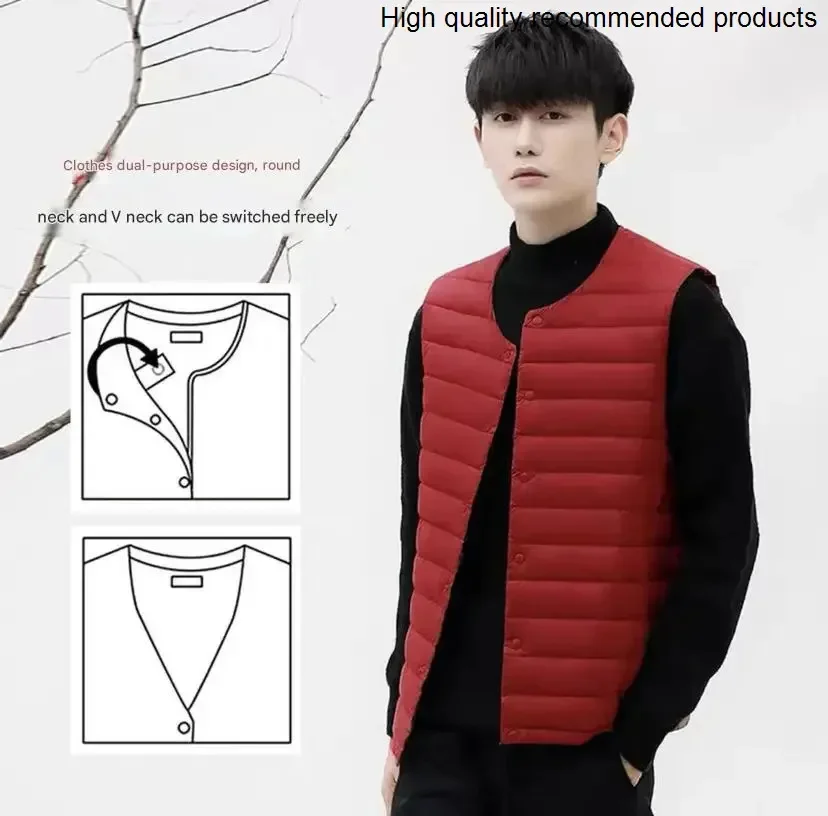 men's collarless thin down New vest round neck sweetheart neck vest men's down jacket lining large size