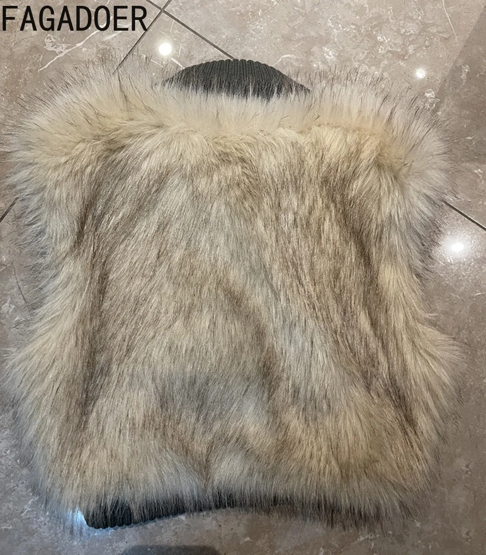 سترة FAGADOER المثيرة المصنوعة من الفرو للنساء بلون سادة سترات قصيرة بدون أكمام أمريكية كلاسيكية ملابس خروج نسائية