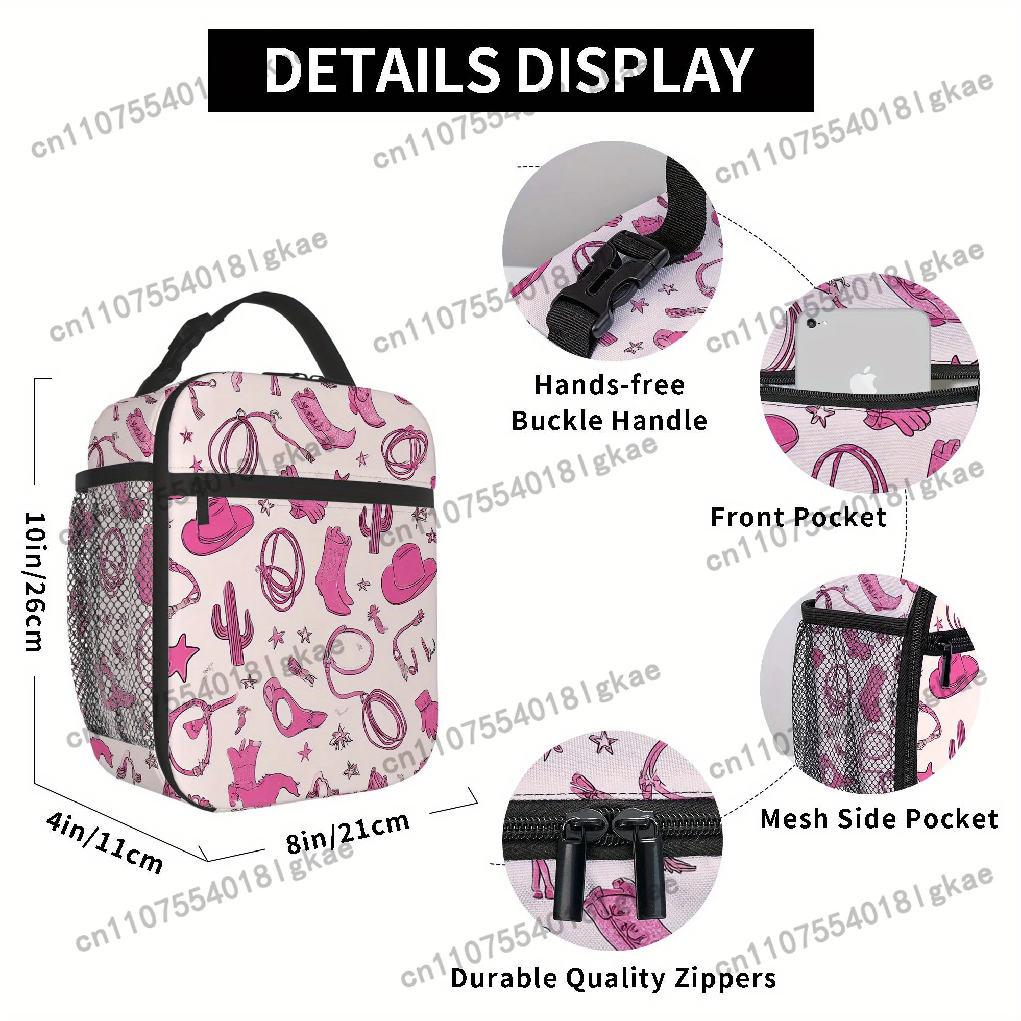 1pc Pink Cowboy-Themed Insulated Thermal Bag - Reusable, Portable, No-Food Contact, Ideal for Home, Office, Restaurant Use, Poly