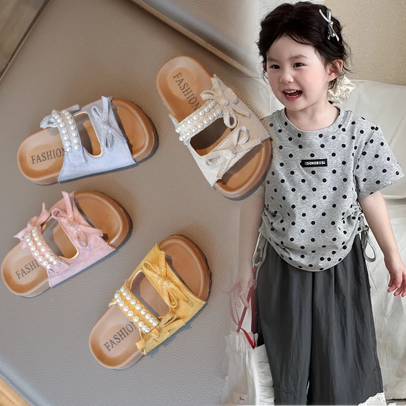 

2025 Hot Selling Girls slippers Children's Non-slip Student Fashion Bow New Summer Shoes Soft Sole Beach slippers Kids