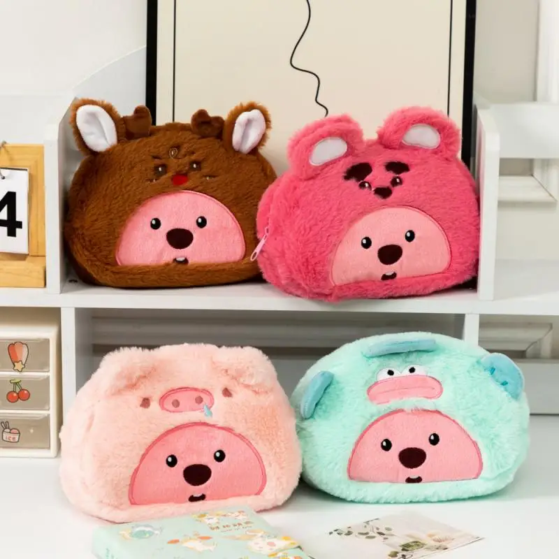 

Loopy Plush Bag Kawaii Cross Dressing Beaver Pen Bag Cute Cartoon Storage Bag Portable High-Capacity Makeup Bag Exquisite Gifts