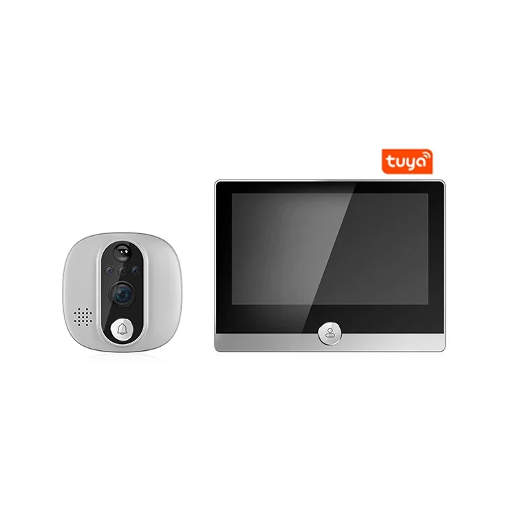 Smart Video Door Phone with Night Vision Color Camera  Built-in Battery Hidden Peephole Intercom Function Compatible Tuya