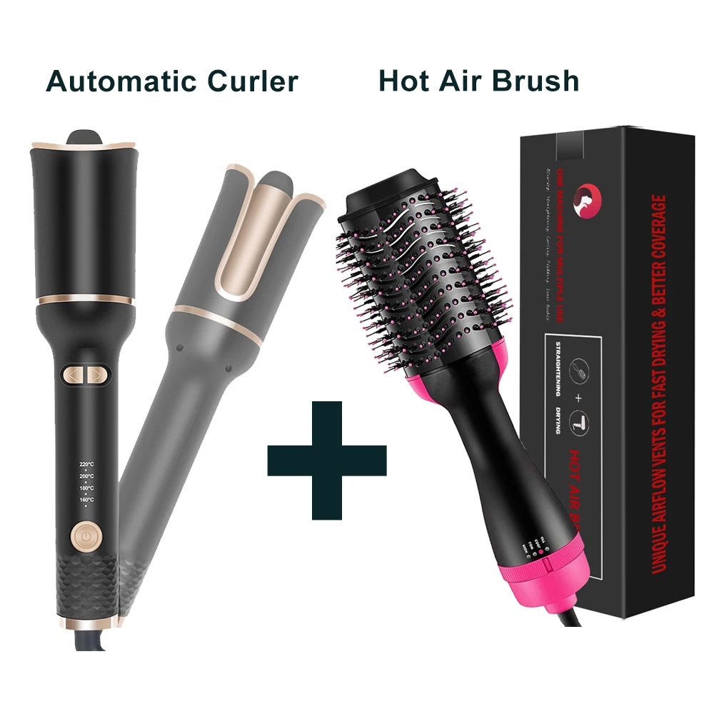 Hot Air Brush Blow Hair Dryer Brush with Automatic Hair Curler Rotating Curling Iron for Longer Hair Professional Style Tools