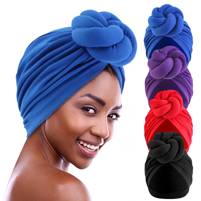 New Large Cotton Cable Knotted Stretch Turban Head Wrap Bonnet Beanie Headwear Indian Hat Chemo Cap Hijab Women Headscarf Africa