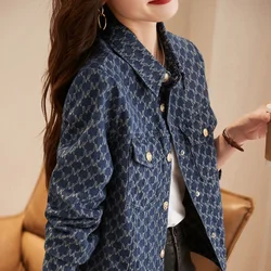 Blue Women's Denim Jackets with Print Outerwears Spring Autumn Graphic Female Jeans Coat on Sale Cowgirl Clothing Vintage Luxury