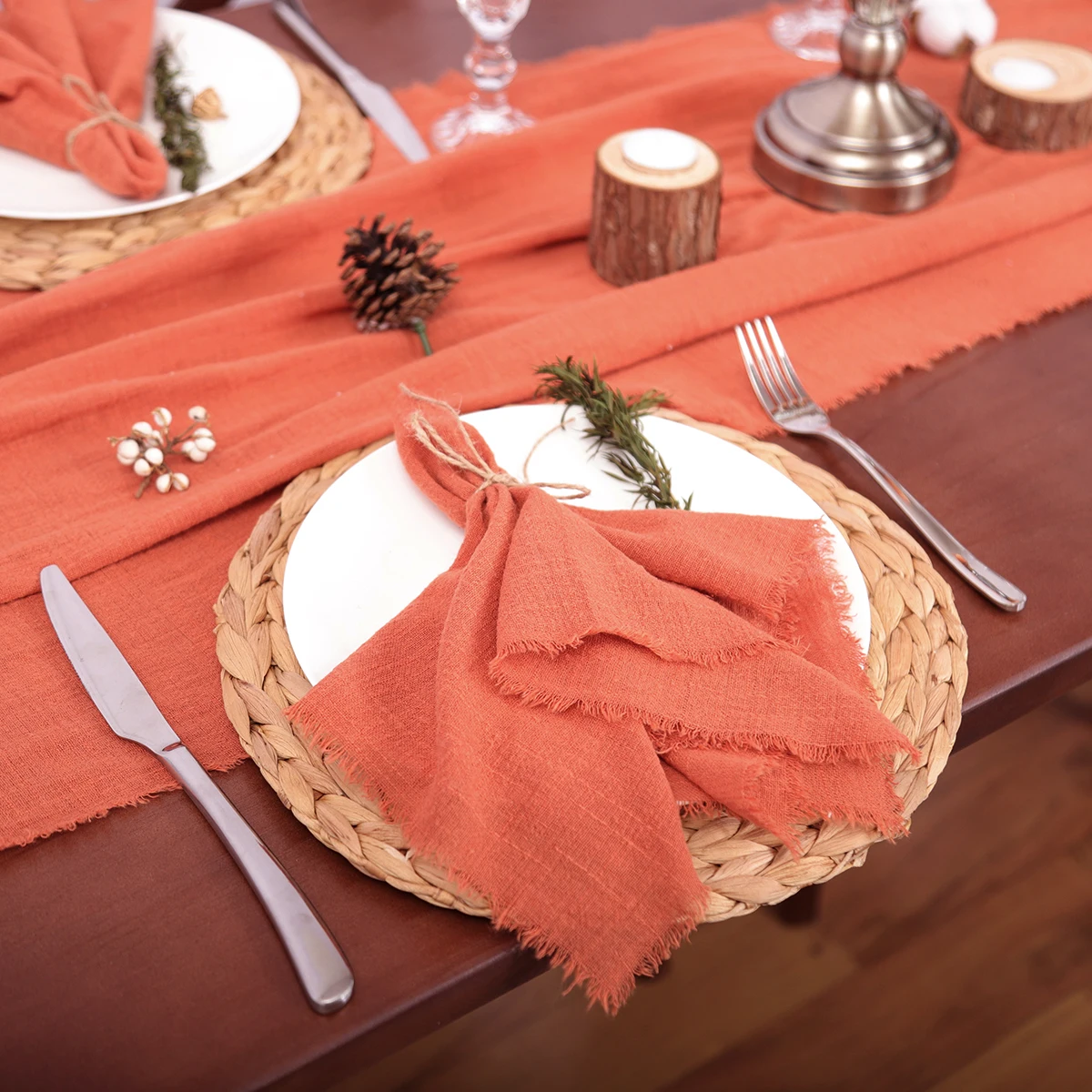 Rustic Rust cheesecloth Table Runners Napkins Cotton Dining Retro Burr Texture Vintage Home Christmas WeddingTable decoration