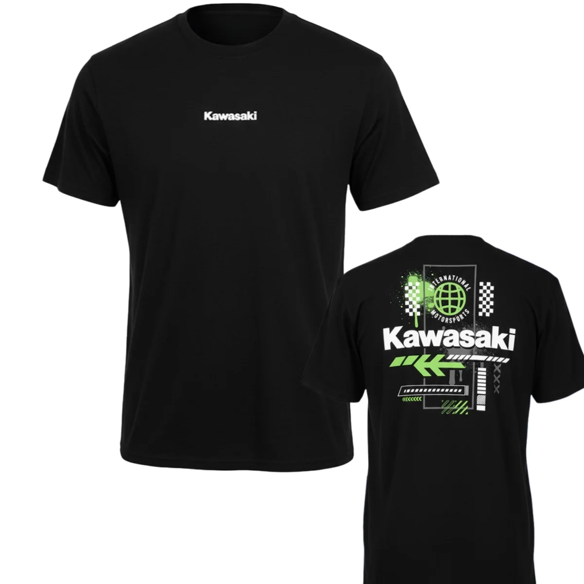 

Хлопковая футболка с принтом Kawasaki International Motorsports, летняя мужская и женская одежда в стиле Харадзюку, модная мотоциклетная футболка