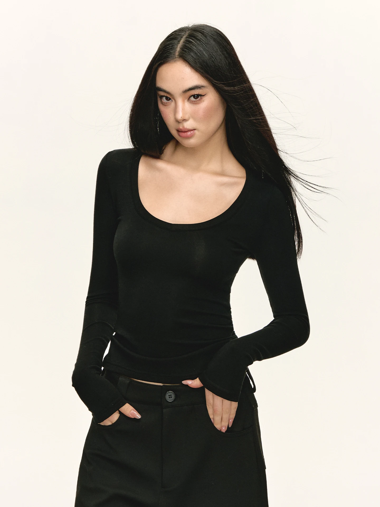 

Женская облегающая длинная футболка Anna Aneae, большая круглая футболка Ne Base irt, весенне-осенняя универсальная верхняя одежда, повседневная одежда