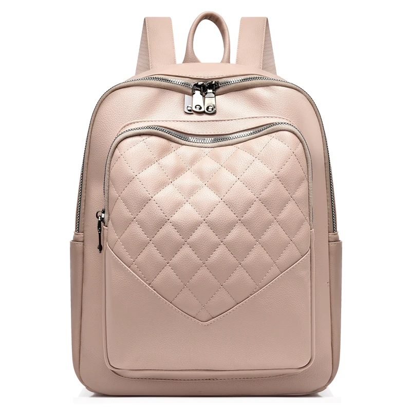 Luxury Designer Style Women's Backpacks Multi-Zip Ladies Schoolbag Silver High Quality Soft Leather Girls One Shoulder Backpacks