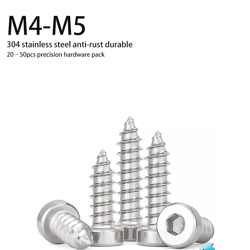 Sharp Tip Inner Hex Cup Head Tapping Screws, Anti-Rust 304 Stainless Steel Cylinder Fasteners For Audio Speaker M3 M3.5 50~100Pc