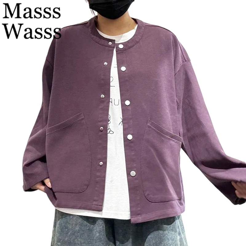 

Masss Wasss Korean Design Leisure Loose Soild Jackets Womens 2026 Classic Fashion O Neck Coats Ladies Spring Vintage Outerwear