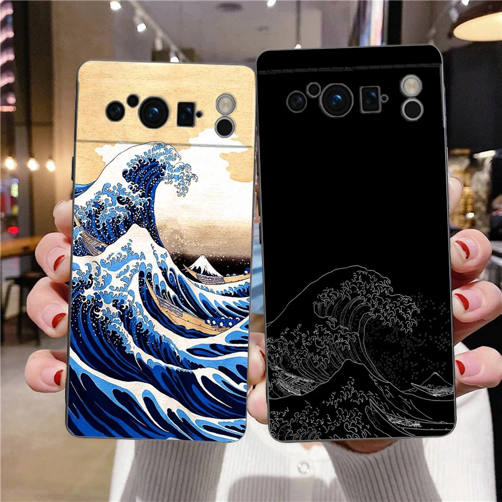 Phone Case For Google Pixel 9 8 8A 7 7A 6 Pro XL 6A 5G Black Soft Back Cover TPU Shell Fashion Japan The Great Wave Of Kanagawa