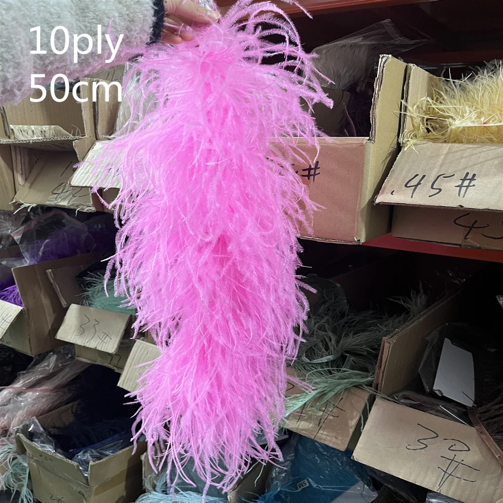 50 CM Ostrich Feather Boa Trimming 10/8/6/4/2ply Natural Ostrich Feather Clothing Shawl Wedding Decoration plume scarf Customiz