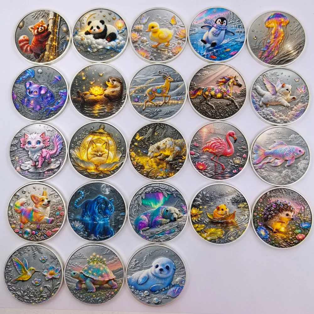

Colorful Animal Silver Plated .999 Copper Coin Panda Penguin Unicorn Horse Flamingo Tiger Hedgehog Collectible Coins Relief Gift