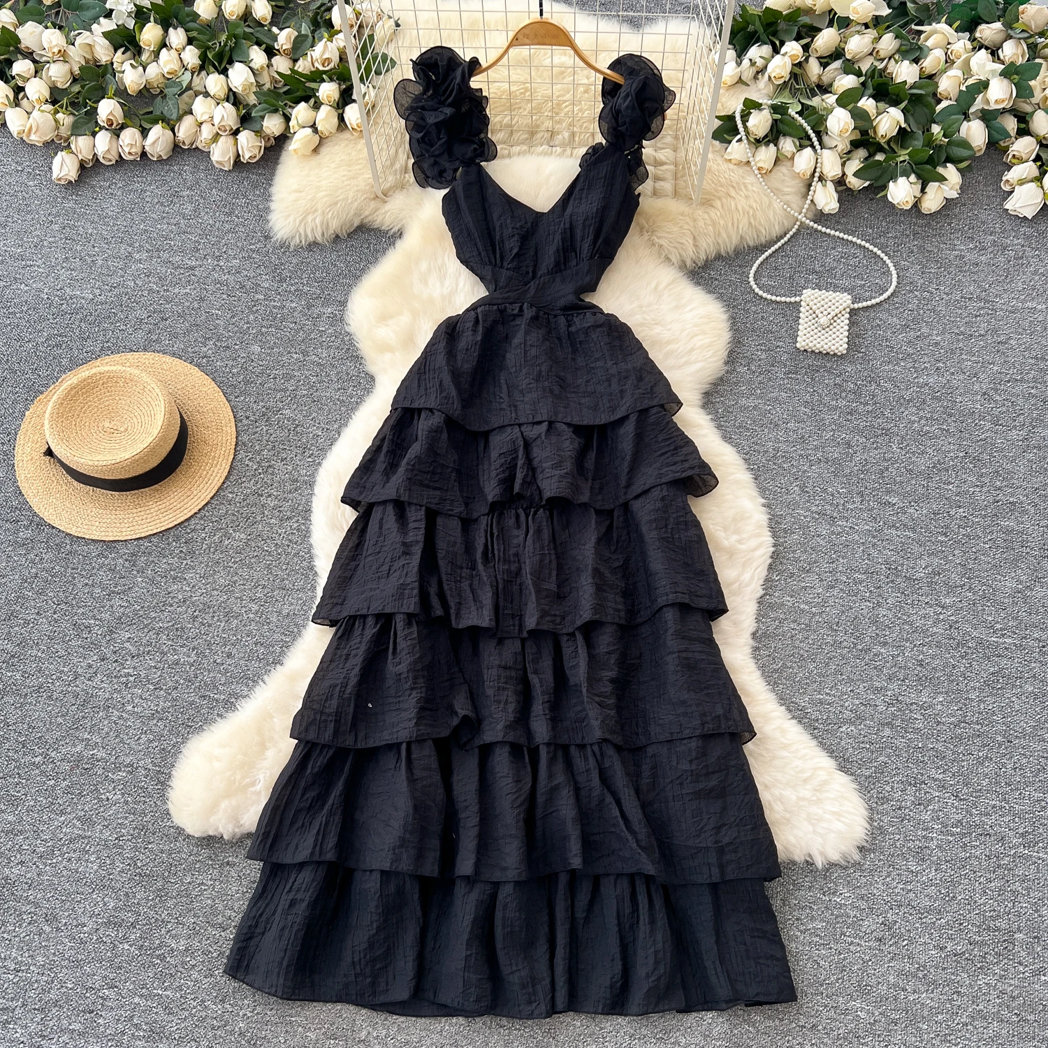 Chic vintage tridimensionale a strati elegante fata moda coreana Boho prendisole abbigliamento donna abiti da cerimonia