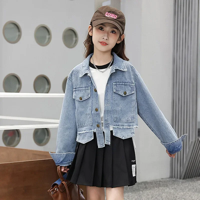 Girls Spring Coats 2025 New Children Fashion Autumn Outerwear Kids Casual Jackets Teenager Turn-down Collar Clothing 5-12Y image 4