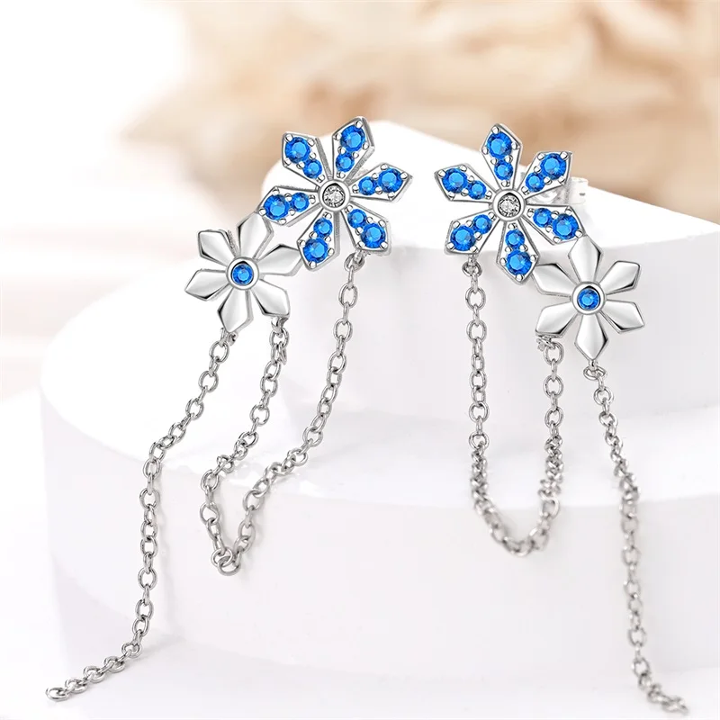 Winter New Earrings 925 Silver Shining Romantic Snowflake Stud Earrings For Women Engagement Birthday Proluxy Fine Jewelry Gift
