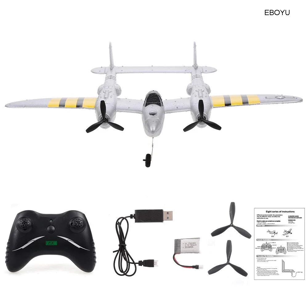 EBOYU FX-816 P38 RC Airplane 2.4GHz 2CH RC Plane Aircraft Outdoor Flight Toys for Kids Boys