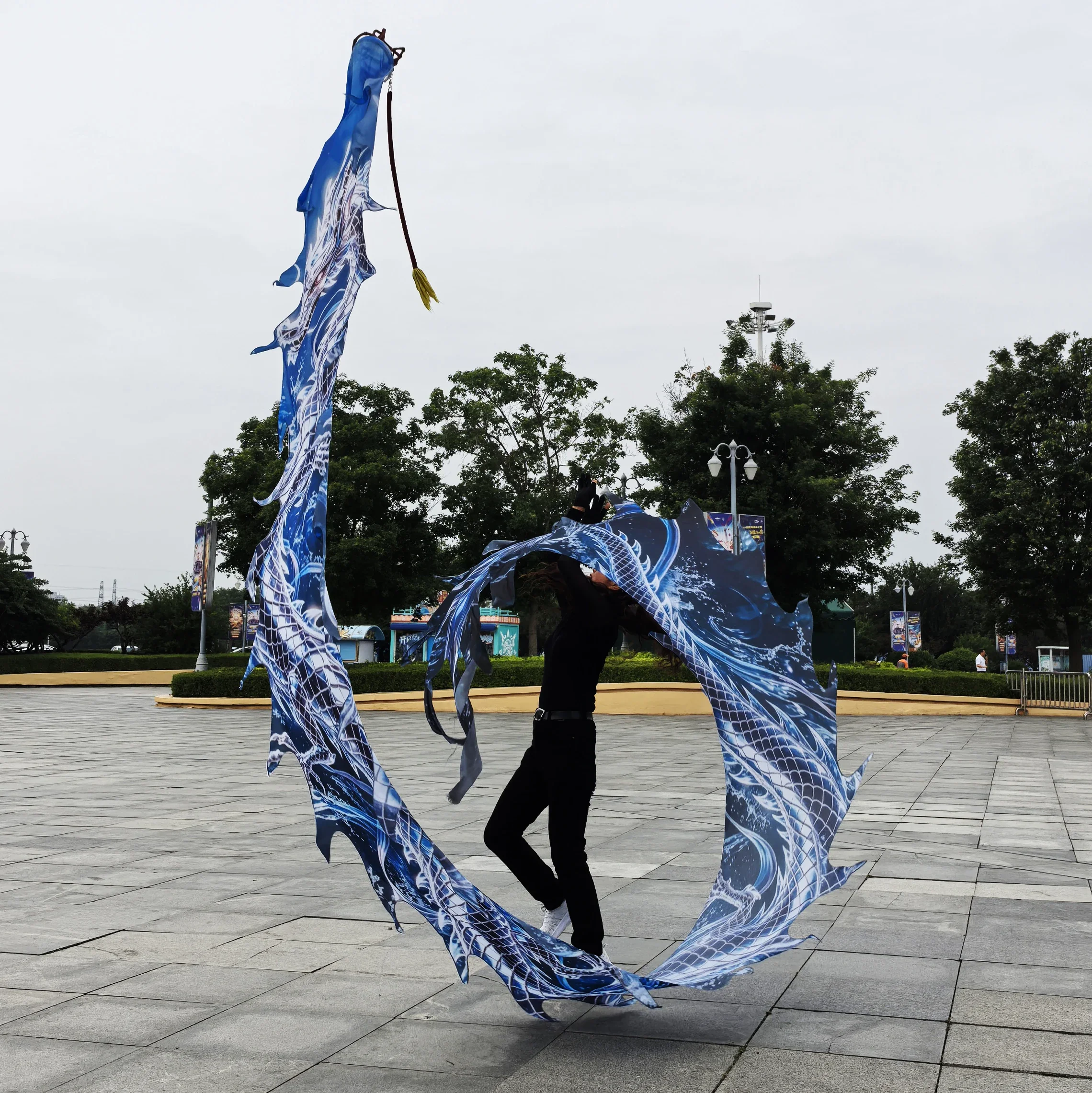 Picture 3: Outdoor Fitness Dragon & Phoenix Poi Set,  3D Dragon Head with Holographic Crystal Blue Wider Body Flowy Kit for Yoga & Exercise