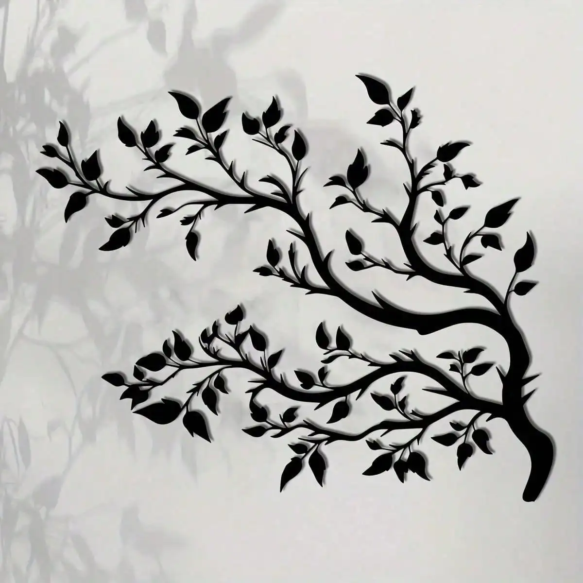 Metal Tree Wall Art Black Iron Hanging Sculpture, 15.75x12.99 Inch Elegant Twisted Branch Decor for Home Garden Balcony Gift