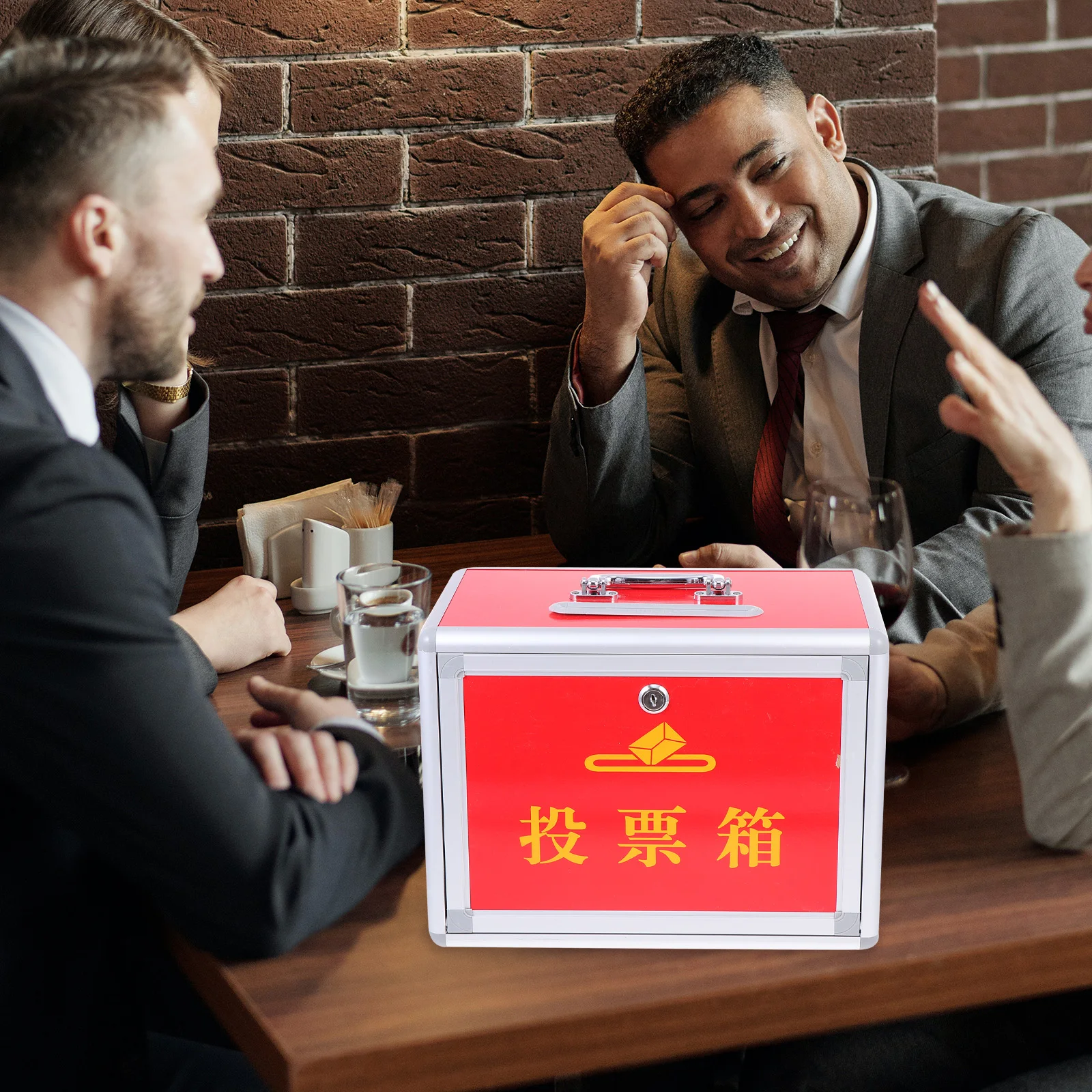 

1pc Ballot Red Aluminium Alloy Edges Portable Lockable Voting Box For Election Reusable Storage Use Multipurpose Box