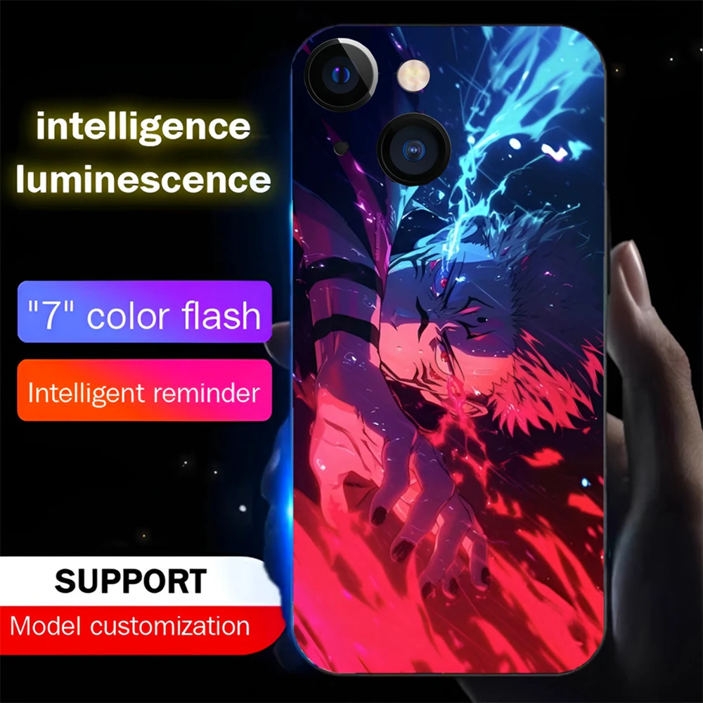 

Cool Anime Role Pattern Smart LED Light Glow Tempered Glass Phone Case For Samsung S25 S24 S23 S22 S21 S20 FE Note Plus Ultra
