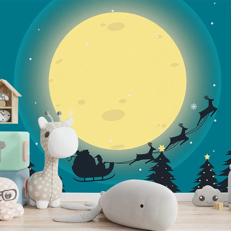 Christmas Party Wall Decoration Painting Wallpaper Custom Any Size 3D Mural Ins Hand-painted Cartoon Moon Children's Room Decor