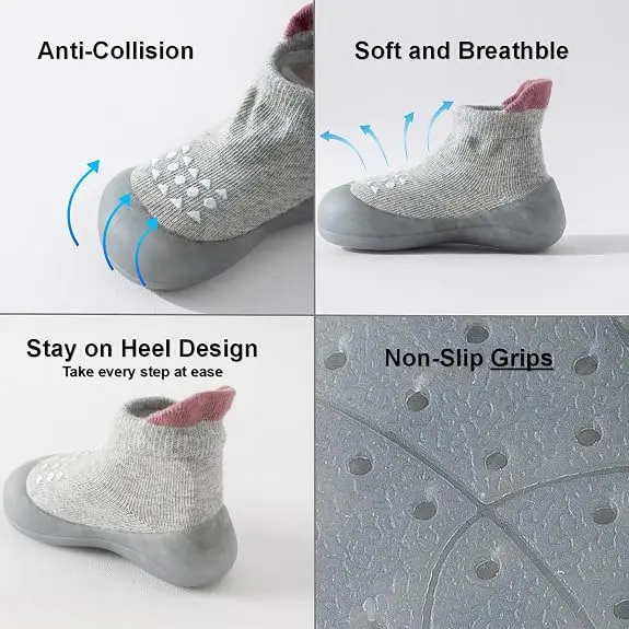 Baby-Socken-Schuhe für Jungen und Mädchen, rutschfeste Gummisohle, erste Schuhe für Kleinkinder, atmungsaktive, elastische, weiche Hausschuhe für Babys. – Detail 8