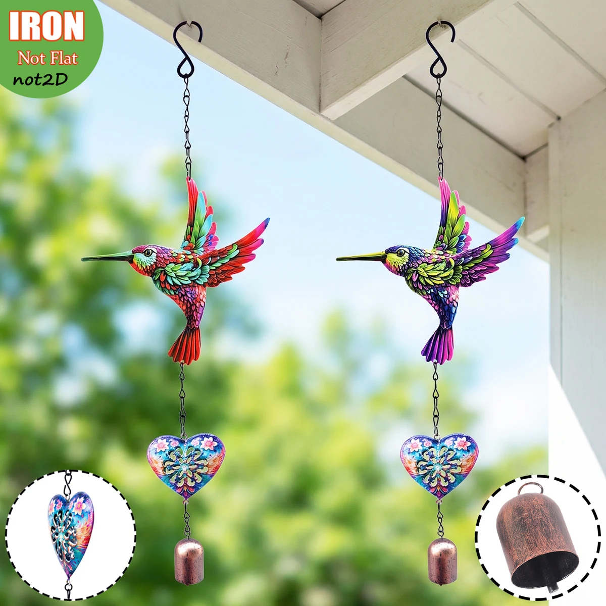 

Rust-Resistant Metal Hummingbird Wind Chime - Handcrafted Garden & Patio Decor, Soothing Tones, Easy Install, Unique Gift Idea