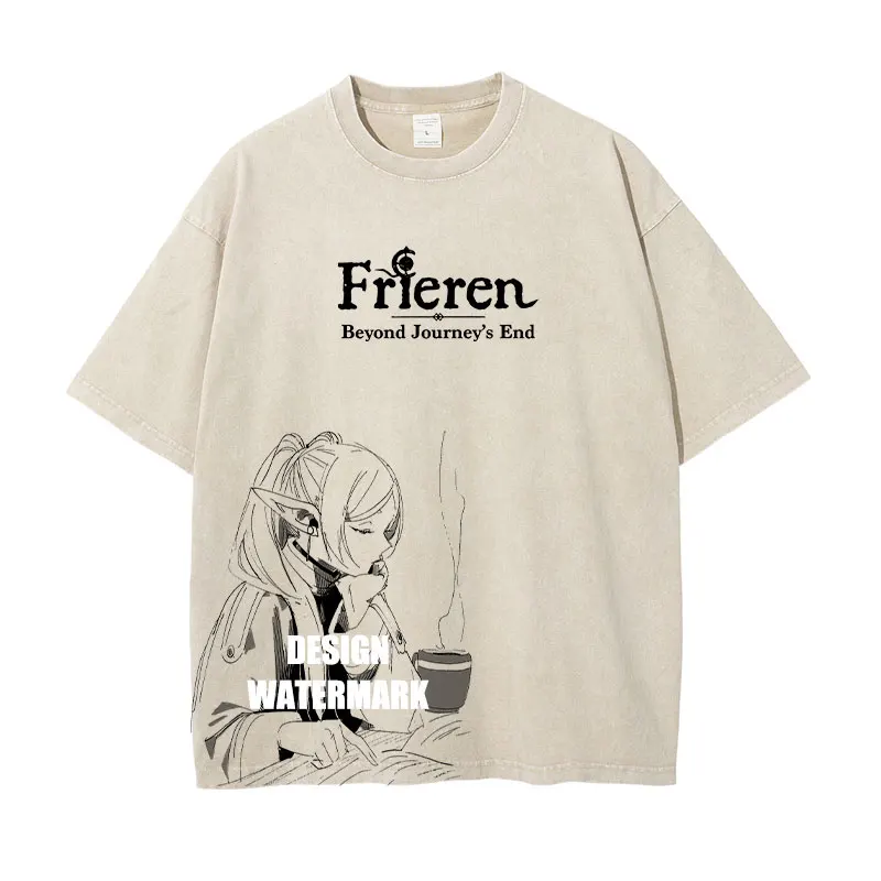 

Frieren T Shirt Anime Vintage Washed Short Sleeve T-shirts Streetwear Retro Manga DTG Printing Tops Tees Men Girl 100% Cotton