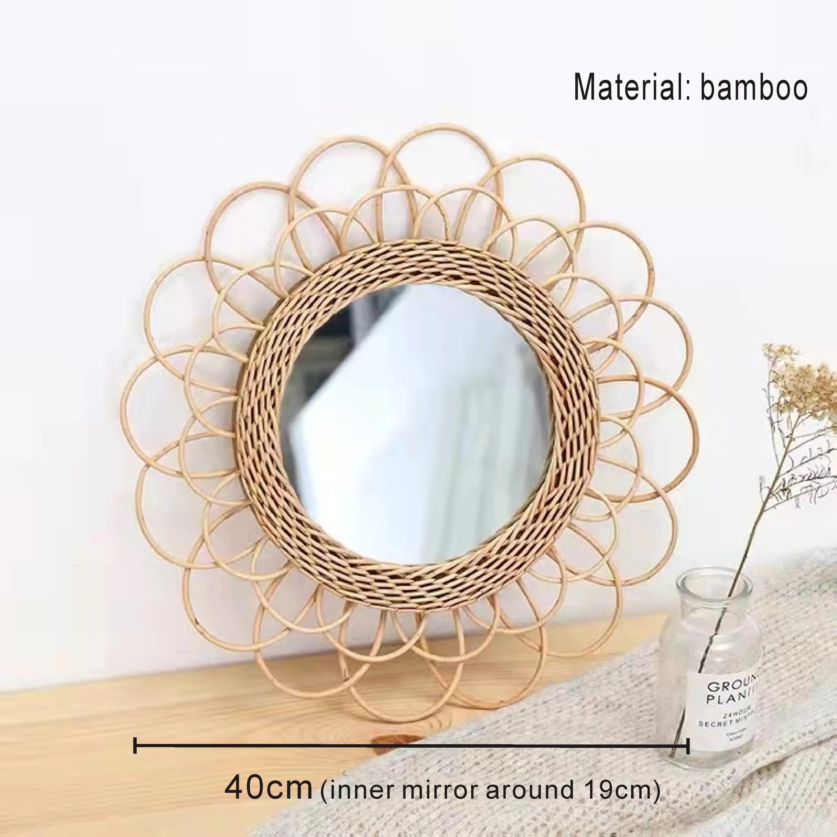 

Nordic Style Straw Rattan Wall Decor, Round Rattan Mirror, Decoration Mirror