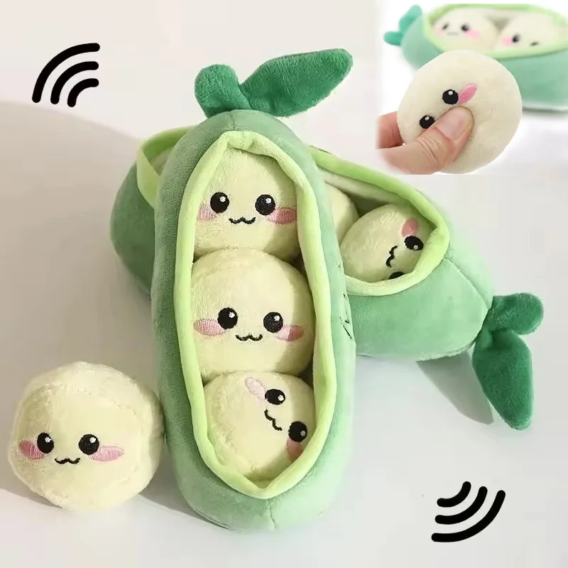 Juguete de peluche multi sonido con forma de vaina de guisante para perros, interactivo, para entrenamiento olfativo, juguete masticable resistente a mordidas para la dentición de cachorros pequeños y Corgis, para el juego y el alivio.
