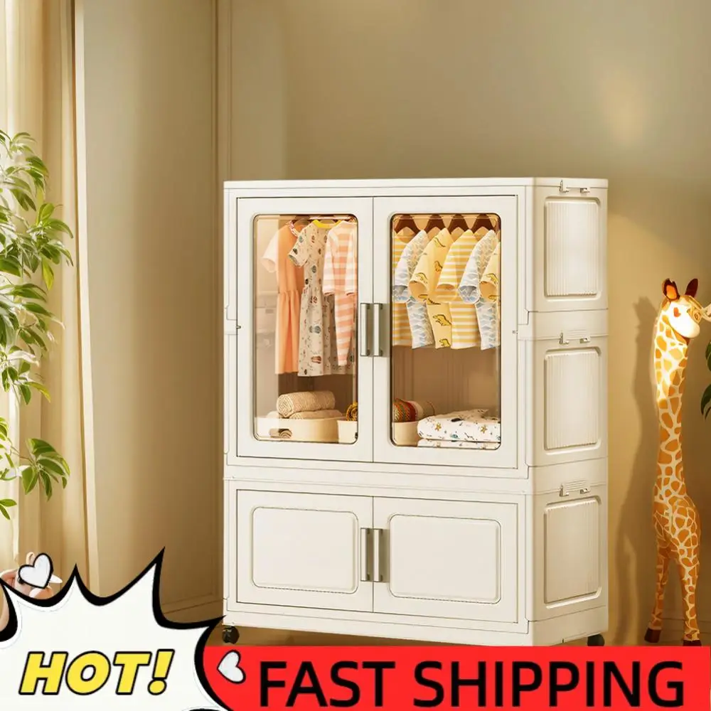 

Mobile Wardrobe Foldable Closet with Haging Rod & Cabinet Clothes Organizer Multi-Function Wardrobe Closet Rack for Home Storage