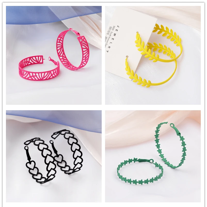 Big Leaf Star Heart Hoop Earrings for Women Trendy Simple Candy Color Geometric Circle Huggie Loops Jewelry Brincos Bijoux Gift