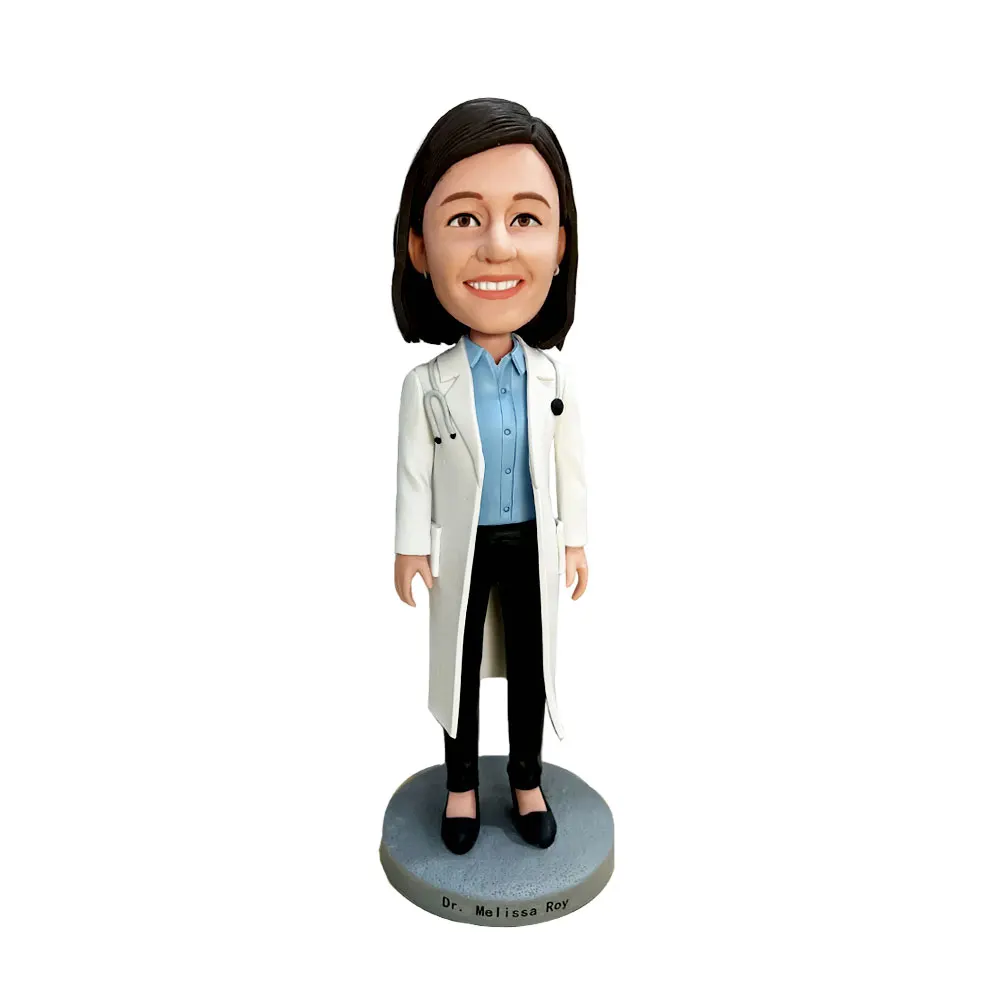 Custom Bobblehead Figurine Personalized Customized Gifts For Doctor Nurse-Female Doctor in Lab Coat with Stethoscope