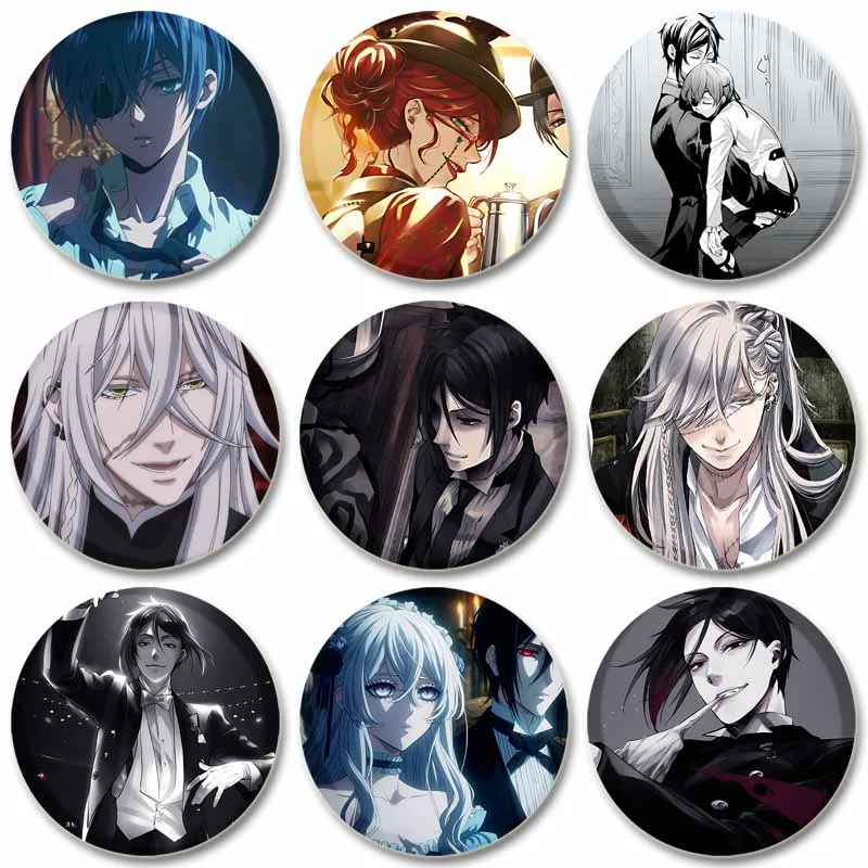 32/44/58mm Anime Black Butler Badge Simple Button Pin Snap Brooches Daily Fashion Decoration Birthday Anniversary Ideal Gift