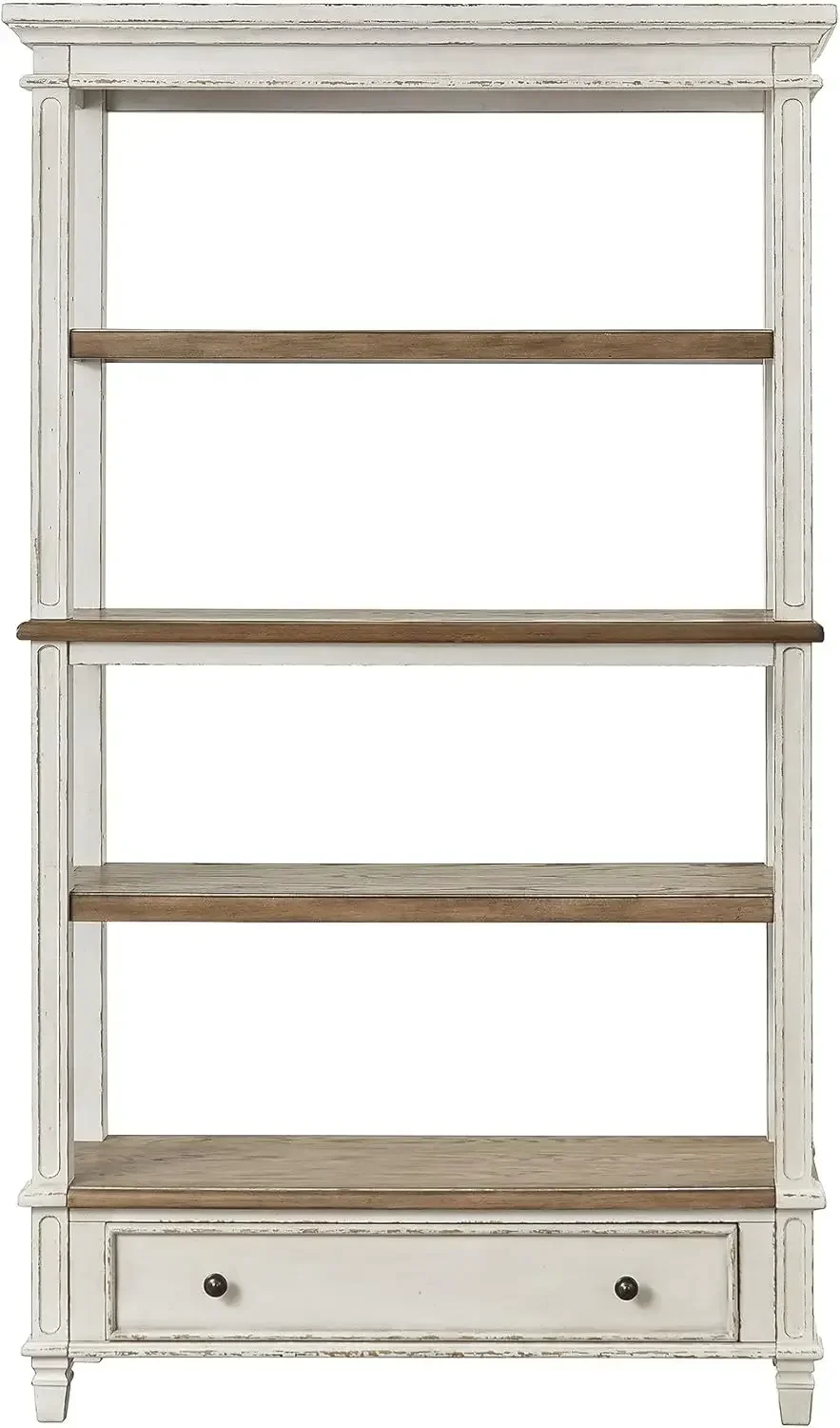 Realyn French Country 75" Bookcase with Drawer, Chipped White