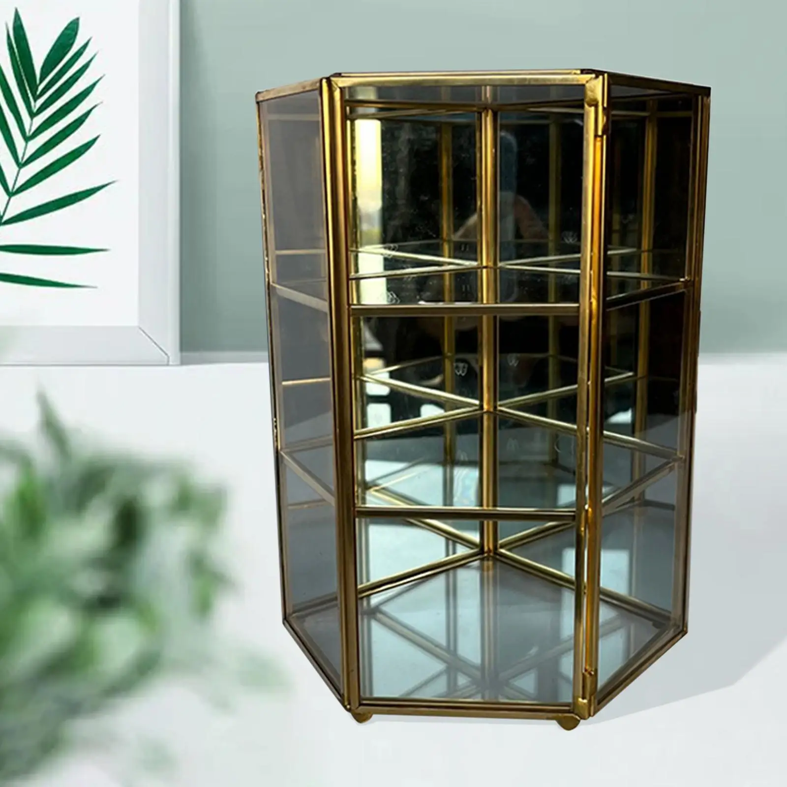 Golden Clear Glass Display Jewelry Box Organizer Holder Mirrored Desktop