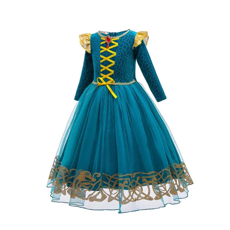 Brave Girl Merida-vestido de dibujos animados para niños, traje de juego de rol para niños, vestido de princesa de manga larga, disfraz de fiesta de